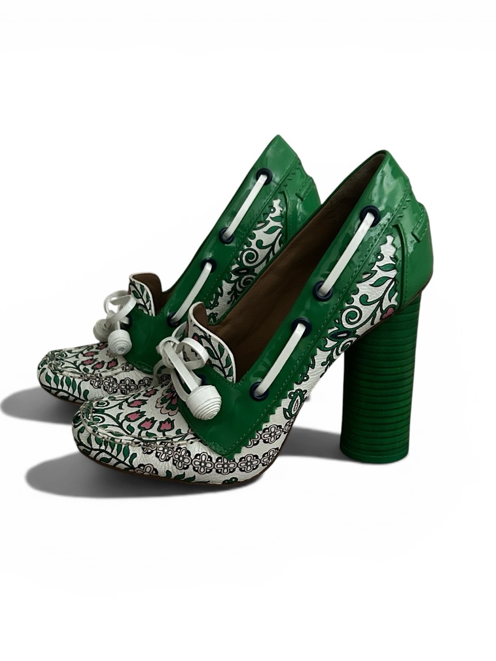 Tory Burch Garden Party Fisher Loafer Pump Kelly Green Floral Size 5.5
